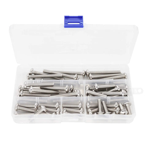 Heavy Duty 50 Piece 1/4 20 Phillips Pan Head Machine Screw Kit With Ridiculously Tough 304 Stainless Steel in organizer box.