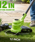 Cordless 21V Weed Wacker And Edger 2 In 1 With Wheels Includes 2 Batteries And Charger 12 Inch Auto Line Feed shown in action