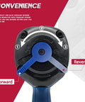 Rear view of Three Quarters Inch Pneumatic Impact Wrench With Twin Hammers, forward-reverse switch detail, 1480 Ft Lb Max Torque