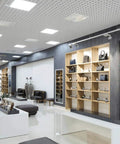 Modern retail store lit by Two Pack 2x2 Foot LED Flat Panel Light With Backlit 4550 Lumens 35W CCT 3000K To 5000K Dimmable panels