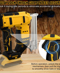 No Sweat Battery Powered 18 Gauge Cordless Brad Nailer With 1000 Brads Fits DeWalt 20V Max Packs close-up showing safety lock switch.