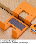 Door Jamb Hinge Jig Kit With Thickened Mounting Plates For Quick, No Hassle Hinge Install, Magnetic Limit Plate With Drill Locator Pencil, Delivers Precise 2mm Positioning For Fast, Clean Cabinet Or Door Setup shown on wooden surface.