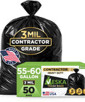 Heavy Duty Contractor Trash Bags 55 Gallon 3 Mil Extra Large 50 Bags With Ties Mega Value 50-60 Gallon Black