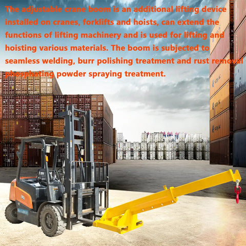 Heavy Duty Adjustable Mobile Crane Telescopic Boom With 11000 Lb Forklift Rig And Truss Jib Lifting Hoist Built Like A Tank For No Fuss Industrial Moves And Snappy Angle Lockdowns with yellow boom attachment on forklift