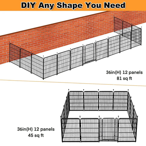 Tall Garden Fence 36 Inch High 10 Panel Heavy Duty Metal Dog Fence for Yard Outdoor Pet Playpen assembled in yard
