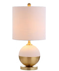White And Brass Gold Ceramic Table Lamp With White Linen Drum Shade, Sleek Modern Glam Nightstand Light For Bedroom Or Living Room