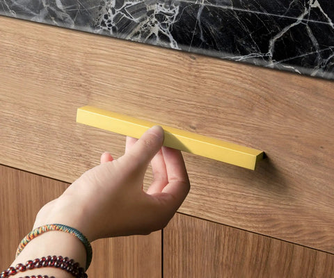 Hand pulling 12 Pack Light Brushed Brass Tilted Drawer Pulls for Cabinets, Solid Aluminum Alloy Finger Pull Handles, 12.6 Inch Length
