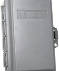 Enclosed Circuit Breaker Box 120/240V 50 Amp GFCI, 5 Slot Enclosure For Safe Power Distribution, gray exterior with latch visible