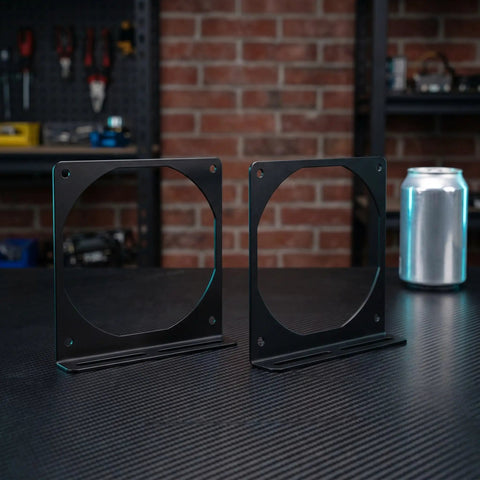 Two Pack Rock Solid Iron Computer Fan Bracket Set For 12cm PC Fans No Fuss Easy Install CPU Cooler Mount For PC Chassis Replaces Damaged Frames Boosts Airflow And Ensures Secure Mounting For Electronics Cooling, black metal brackets