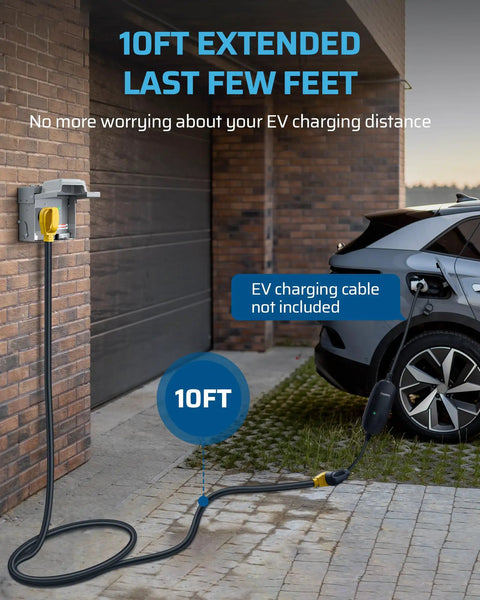 Heavy Duty 50 Amp RV Extension Cord 10 Feet NEMA 14 50P To 14 50R Copper Wire used for EV charging outside garage