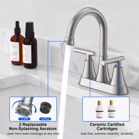 4 Inch Brushed Nickel Bathroom Sink Faucet With Pop Up Drain And Supply Lines 3 Hole Centerset Stainless Steel Vanity RV Faucet