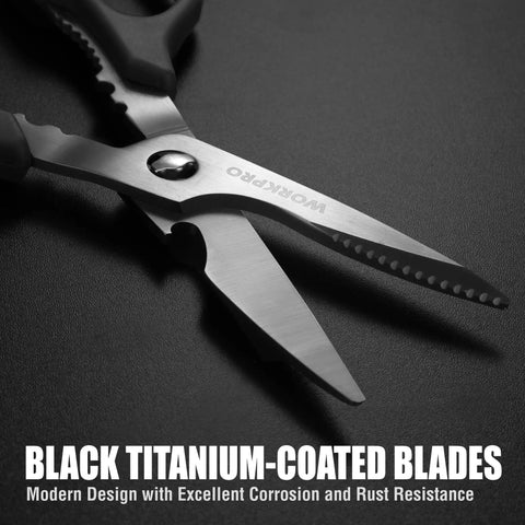 Titanium Coated Kitchen Scissors All Purpose Kitchen Shears Stainless Steel Sharp Durable And Easy To Clean For Food Prep Perfect For Cutting Meat Veggies Packaging And More, black titanium-coated blades