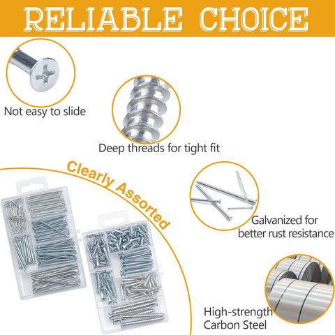 Must Have Pro Grade All In One Hanging Nails And Wood Screws Kit With Clear Organizer Box 256 Piece Hardware Set Assorted Screws and Nails