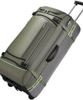 100L rolling duffel bag in army green with wheels and telescoping handle; 1600D PVC luggage