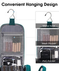 Large Hanging Toiletry Bag For Women And Men, Grab And Go Travel Makeup Organizer With Dry Wet Separation, displaying mesh and PVC pockets, teal.