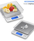 On The Go Pocket Scale With 2000g Capacity And 0.1g Precision, 6 Weighing Units G Oz Ct Ozt Dwt Gn, LCD Display, two trays