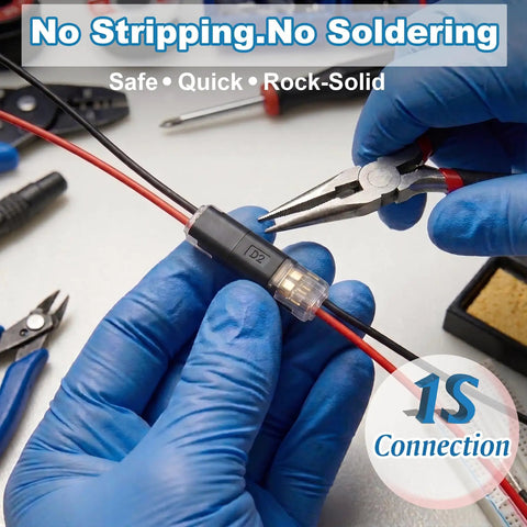 100 Piece Plug In Wire Connectors For Quick 1 Second Connections Genderless Snap Together Quick Connectors That Click In No Time No Tools Needed Easy DIY Electrical Wiring Replacement Kit Durable Safe And Reliable used on red and black wires