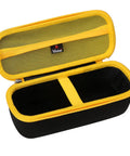 Built Dang Tough Hard Shell Case For Portable Tire Inflator And Air Compressor waterproof black and yellow storage case with mesh pocket.