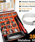 360 Piece Ear Hose Clamp Kit With Stepless 5.3 To 36.1mm Range, 304 Stainless Steel Cinch Rings, Pliers, And Portable Toolbox