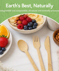 Your Go To 100 Percent Bamboo Utensils Set With 50 Forks, 25 Spoons, 25 Knives, Compostable, Biodegradable, Plastic Free Utensils
