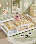 Toddler Floor Bed Frame With Safety Rails In White Finish Solid Wood Twin Size Low Profile Platform Bed For Kids Room