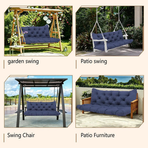 Extra Thick 5 Inch Waterproof Porch Swing Cushions For 60 Inch Three Seater Outdoor Swing With Backrest Ties Navy Blue Fade Resistant Outdoor Patio Bench Cushions