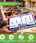 410 Stainless Steel Self Tapping Screws For Metal Kit 230 Pieces With 115 Screws And 115 Washers in box on workbench