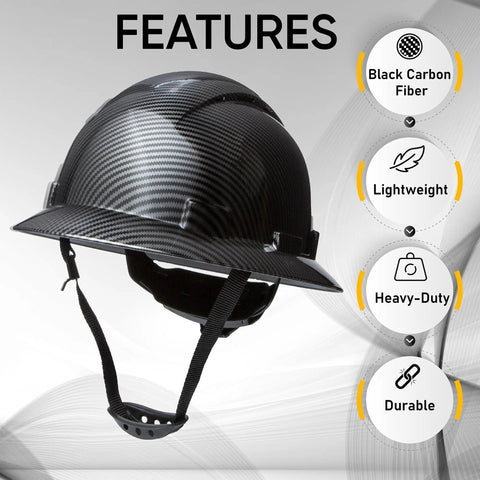 Full Brim Vented Construction Hard Hat With 6 Point Ratcheting System Meets ANSI Z89 1 OSHA Safety Helmet Carbon Fiber Look