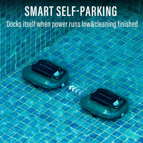Cordless Robotic Pool Cleaner With Dual Motors Delivers Strong Suction Smart Self Parking LED Indicator Pool Vacuum For Above Ground Flat Pools Up To 900 Sq Ft Gray in pool