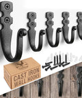 Heavy Duty Kickass Cast Iron Wall Hooks 5 Pack Handmade Blacksmith J Hooks for organizing bags and coats indoors.