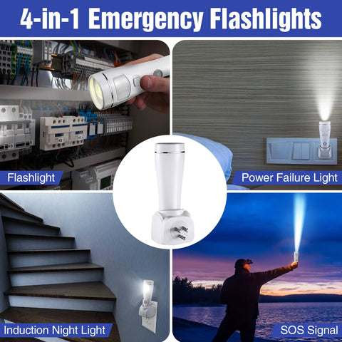 4 In 1 LED Emergency Light For Home Power Outages Plug In Night Light With Motion Sensor Rechargeable Battery