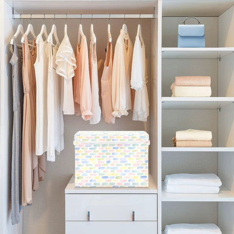 Rugged Foldable Storage Bin With Flip Top Lid And Sturdy Handles For Home Organization Bedroom Closet Collapsible Box crafted with durable 300D Oxford fabric in a colorful design.