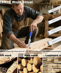 Kickass Four Piece Wood Chisel Set Built From Heavy Duty Chrome Vanadium Steel For Hella Sharp Cutting Through Hardwood And Softwood in workshop.