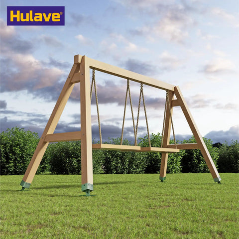 Wooden swing set with Stainless Steel Swing Set Anchor Leveling Kit For 4x4 Wood Posts Actual Size 3.5x3.5 in a garden