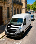White van with Puerto Rico Black And White Flag Car Hood Cover 4 By 5.25 Feet Ultra Stretchy Polyester Spandex Universal Fit.