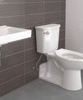Bathroom with Elongated Plastic Toilet Seat With Stainless Steel Hinge For Commercial Use, Open Front, Seat Only, Easy Installation.