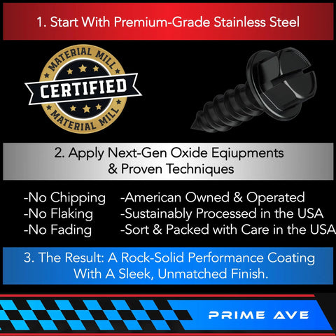 Black Oxide Stainless Steel License Plate Screws With Nylon Inserts For Front And Rear Plates Frames And Covers Set Of 4