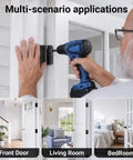 3 Pack Self Closing Door Hinges 4 Inch Matte Black With Adjustable Tension Auto Close Spring Loaded Hardware installation on a door.