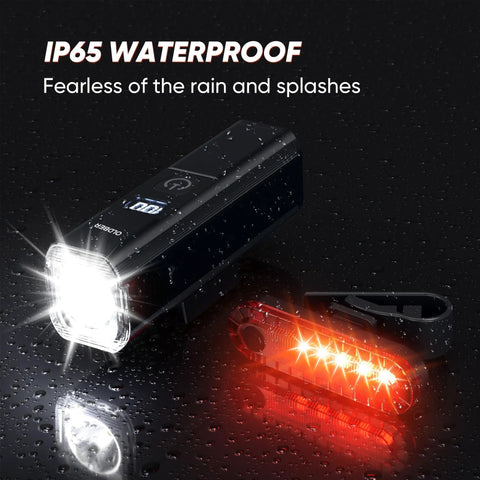 Beefed Up 1200 Lumen Bike Light Set With Front Headlight And Rear Taillight, Rechargeable 6000mAh Battery, Aluminum Build, Waterproof IPX4, LED Display, 6 Quick Modes Plus 4 Flash Modes For Night Riding