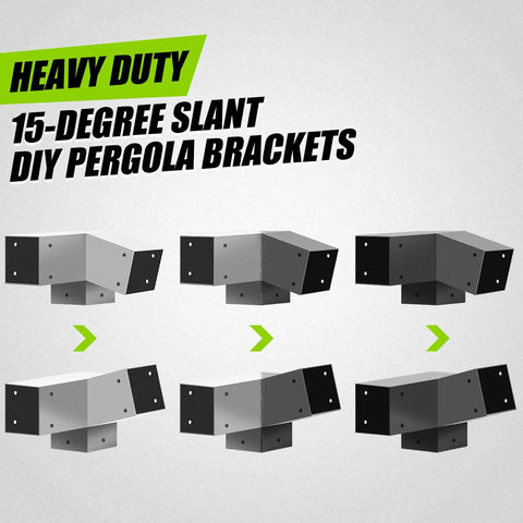 Heavy-Duty 3-Way Pergola Bracket Kit For Wood Beams In Outdoor Gazebos And Patios, 15 Degree And 75 Degree Right Angle Corner Supports, 4x4 Posts Actual 3.5x3.5 Inches, Weatherproof Steel, 4 Pack