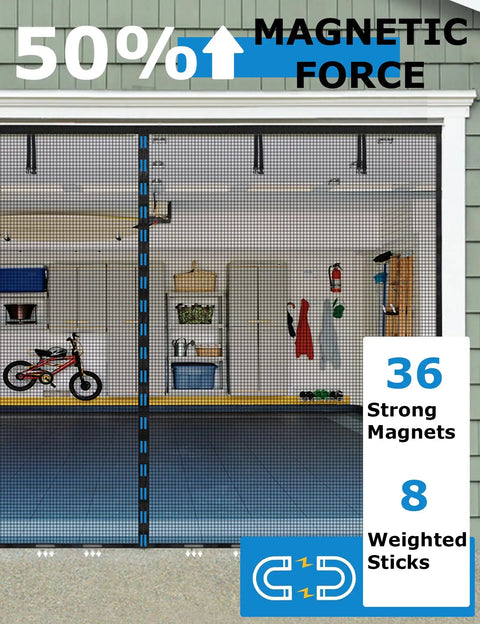 Magnetic Garage Door Screen For 1 Car Garage 9x7 Feet Double Door Mesh With 36 Magnets Fits Doors Up To 110 By 84 Inches Black