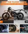 Oil Spill Mat For Driveway And Garage Floor 36x60 Heavy Duty Protector With Anti Leak Backing under motorcycle showing clean side effect