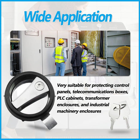 Round Cam Lock Security Lock Black for Electric Control Panels with keys, zinc alloy, black finish, installed on PLC cabinets, telecom boxes.