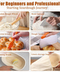 All In One Sourdough Starter Kit With Banneton Baskets And Glass Jar For Home Bakers displayed with baking tools and accessories