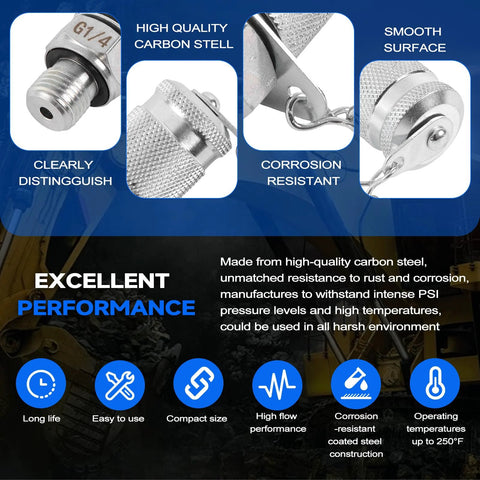 Front view: SINOCMP 10-piece hydraulic test connector tee fittings kit, carbon steel with G1/4 threads