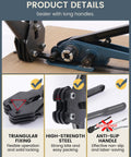 Heavy Duty Pet Strapping Kit With 1000 Foot Rolls And Tough Hand Tensioner details close-up of sealer showing long handles and steel mechanism.
