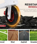 Close-up of a puncture proof tire from the Smooth Rolling No Sweat Soccer Goal Dolly, suitable for various terrains.