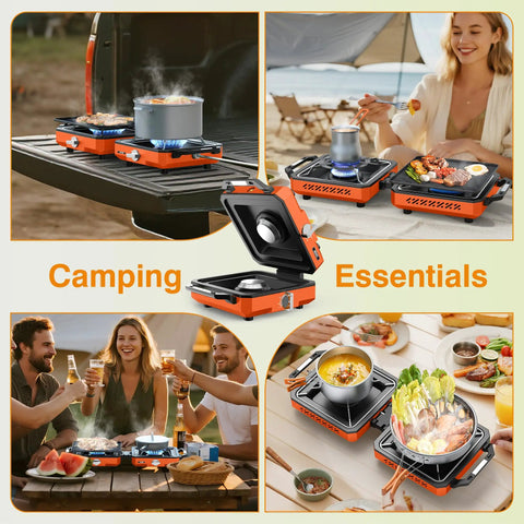 Kickass Two Burner Propane Camping Stove With Windproof Shield Portable Folding Gas Burner Road Trip Ready Cookout Setup cooking outdoors
