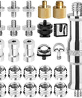 Camera Tripod Adapter Stash Includes 26 Piece Threading Screws One Quarter To Three Eighth Hot Shoe Converter Quick Release Brass Hardware Rig Ready No Sweat Game Changing, showing assorted metal adapters and screws.