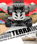 Front view of Monster RC Truck With 2.4 GHz Remote Control featuring metal shell and rugged tires on varied terrains.